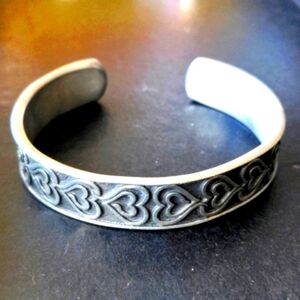 Vintage handmade double heart cuff bracelet, adjustable